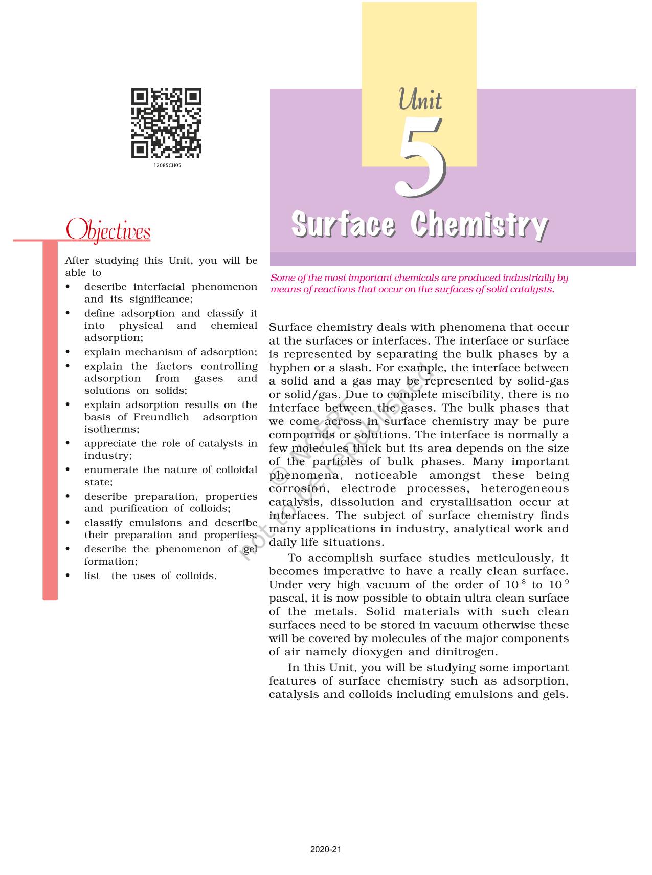 Surface Chemistry NCERT Book of Class 12 Chemistry Part I